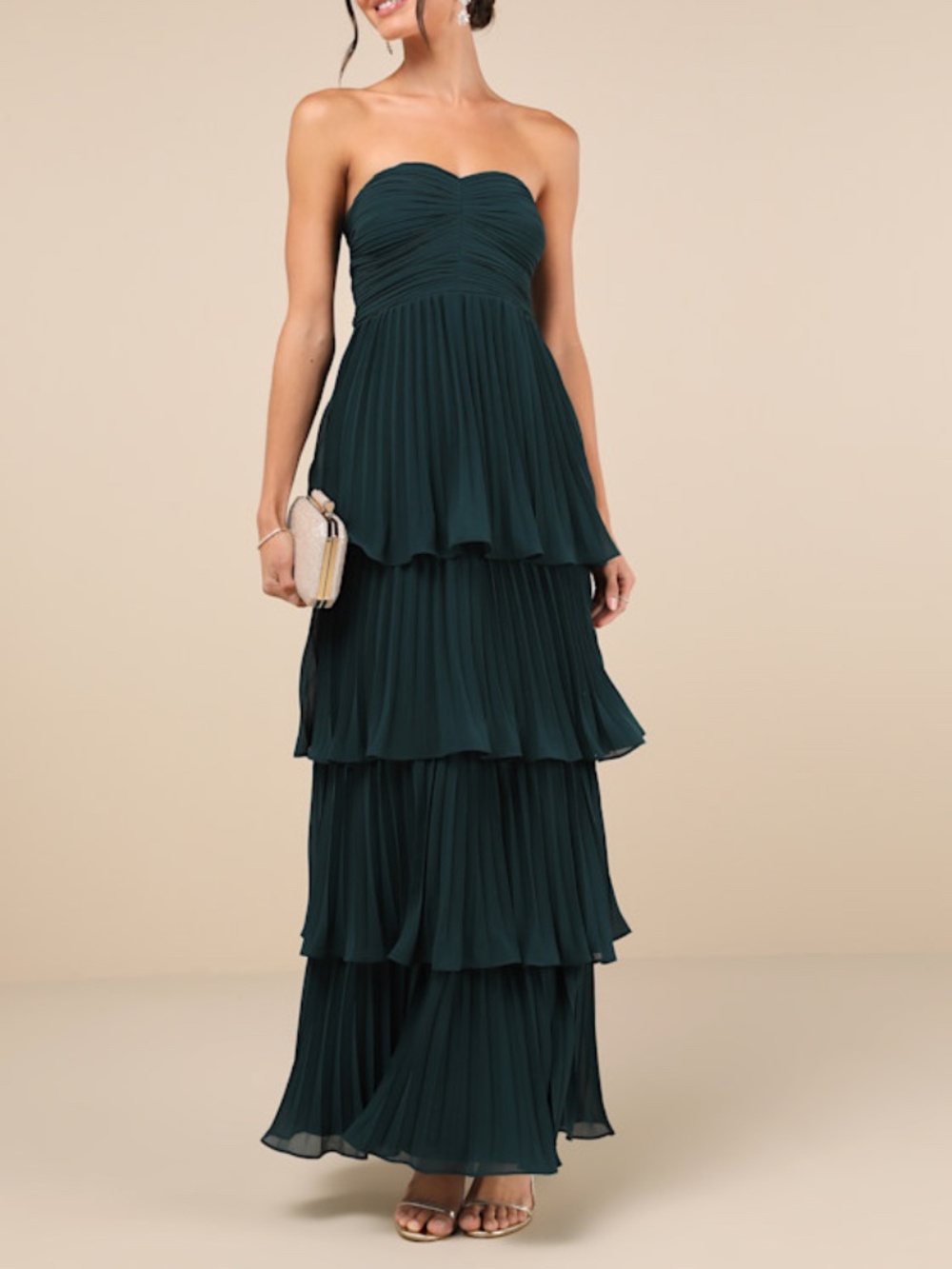 Lulus Seriously Sensational Emerald Strapless Tiered Maxi Dress Green - Size L